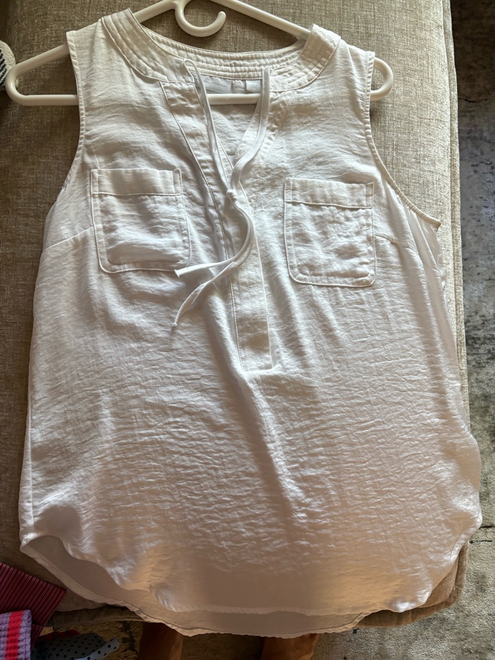 New York & Company White Sleeveless Tie-Neck Pocket Camisole